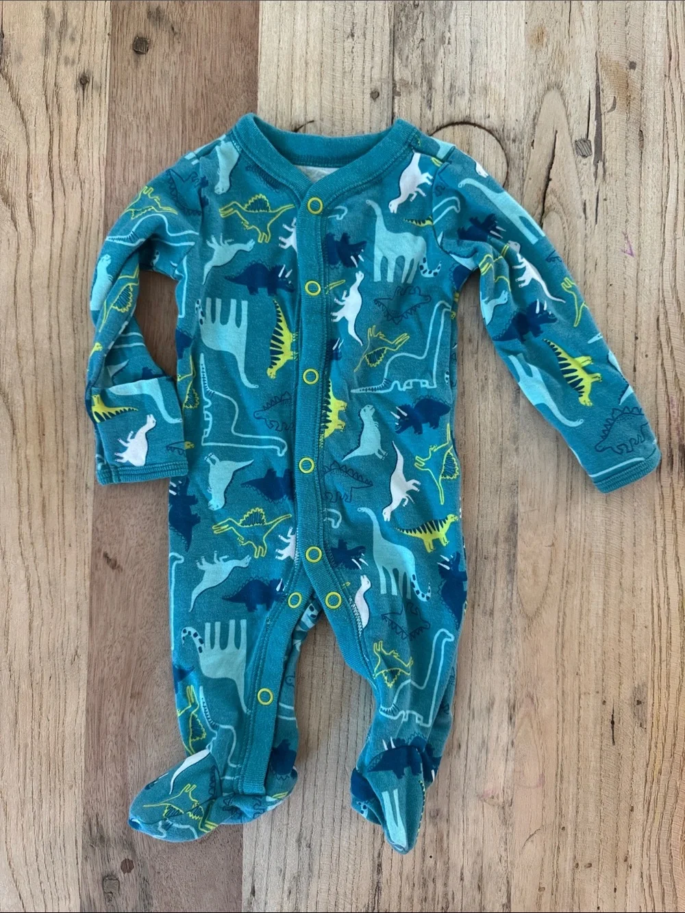 Blue Dinosaur Print Footed Baby One-Piece
